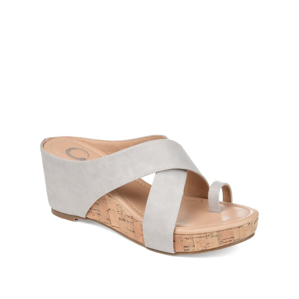 Journee Collection Rayna Sandals Women's US 7 Stone Leather Toe Loop LION1014